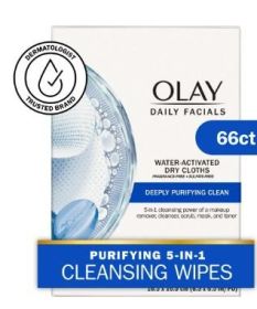 Olay Daily Skincare Deeply Purifying Cleansing Facial Wipes, Fragrance-Free, All Skin Types 66 Count