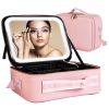Travel Makeup Bag with LED Mirror Makeup Case Organizer with 3 Light Colors Adjustable Dividers Brush Holder Magnifying Mirror Shoulder Strap Luggage